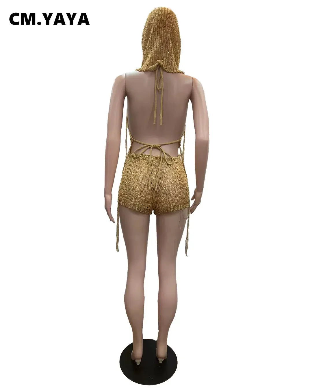 Knit Ribbed Women's Set Halter Neck Backless Crop Top with Hat Shorts Suit 2023 Summer Two 2 Piece Set Outfit Tracksuit