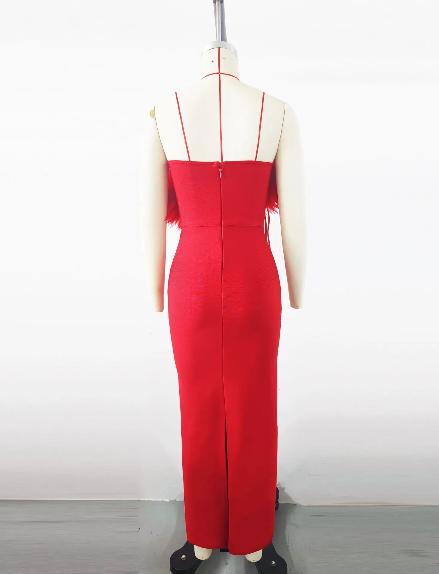 White Red Women Sexy Strapless Feathers Bodycon Long Bandage Dress Celebrate Evening Party Vacation Birthday Outfit