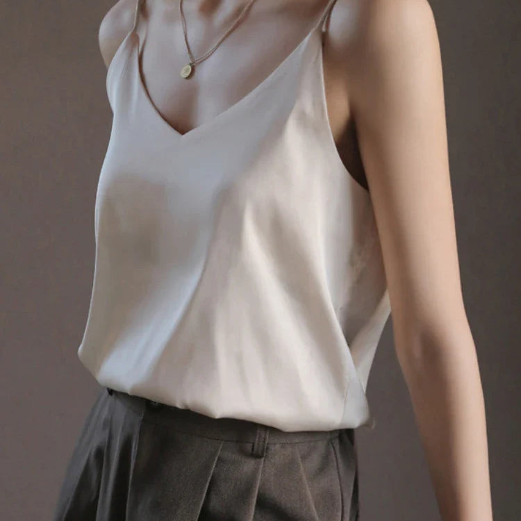 Grey Camisoles for Women Acetate SATIN Loose Summer Spaghetti Strap Tank Top Solid V-neck Fashion Sexy Backless Tanks & Camis Apricot