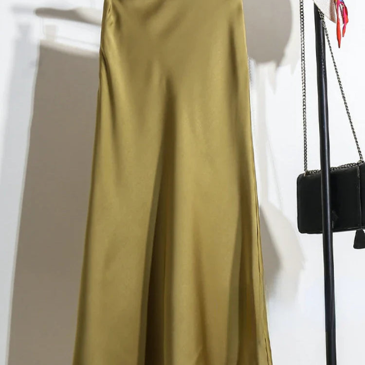 Acetic Satin Fishtail Skirt Woman Korean Fashion Elastic High Waist Skirts for Women Spring/summer New Slim Long Dresses green