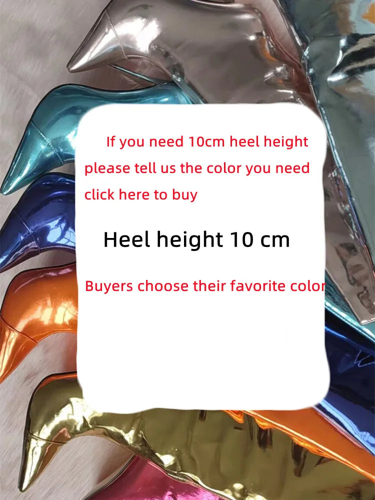 Thigh High Boots Candy Color Mirror Leather Women Knee High Boots High Heels Stilettos Runway Shoes for Women High Heel Boots