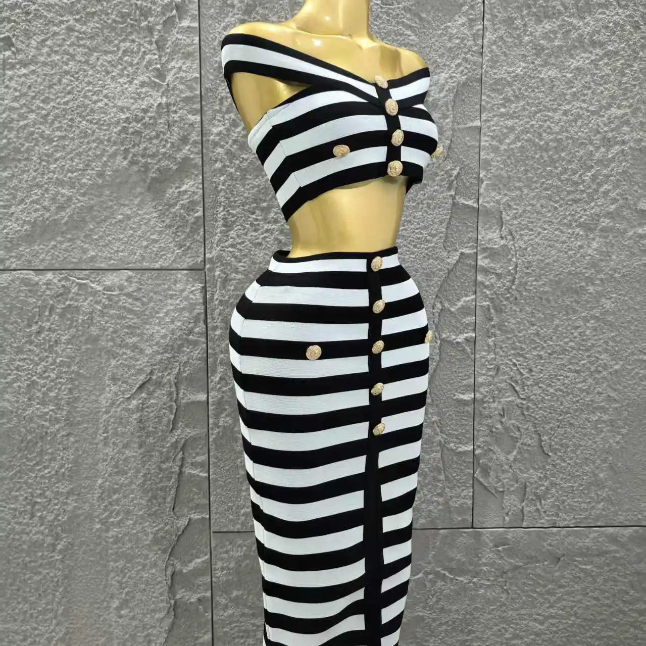 Women Sexy Slash Neck Off the Shoulder 2 Pieces Bodycon Long Bandage Dress Nightclub Party Bar Fashion Outfit