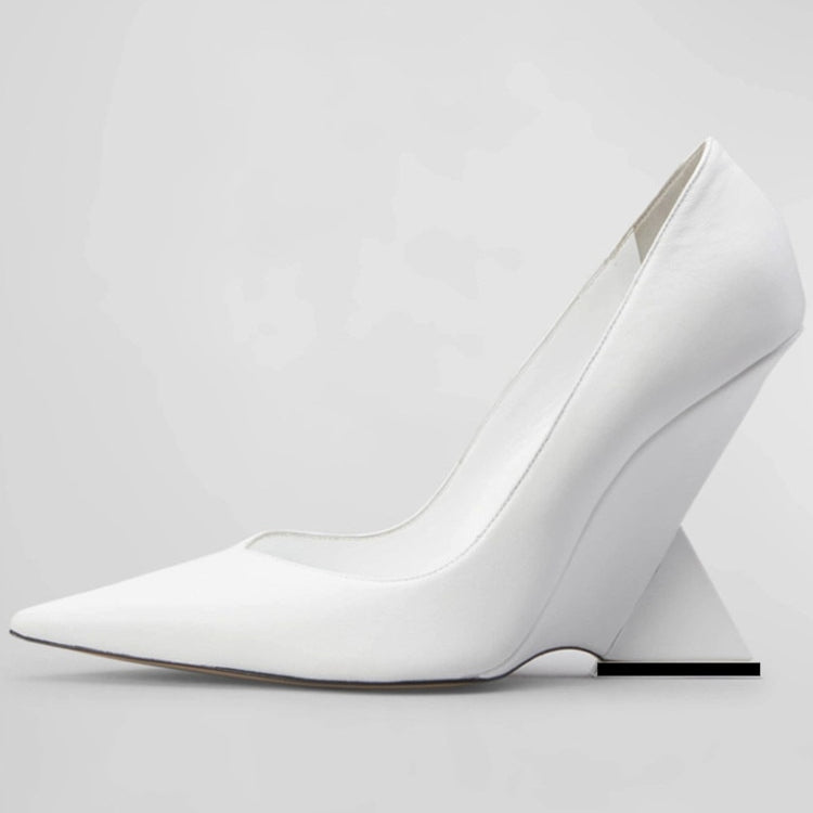 Summer New High Heels Thick Sole Thick Heel Lacquer Leather Shallow Mouth Pointed Fashion Sexy Women's Oversized Shoes S49 white