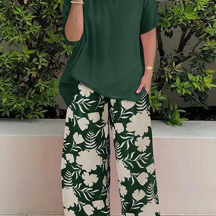 Two Piece Pants Set for Woman Summer Clothing Female Streetwear Casual Loose Tshirt and Print Trouser Plus Size Suit Set