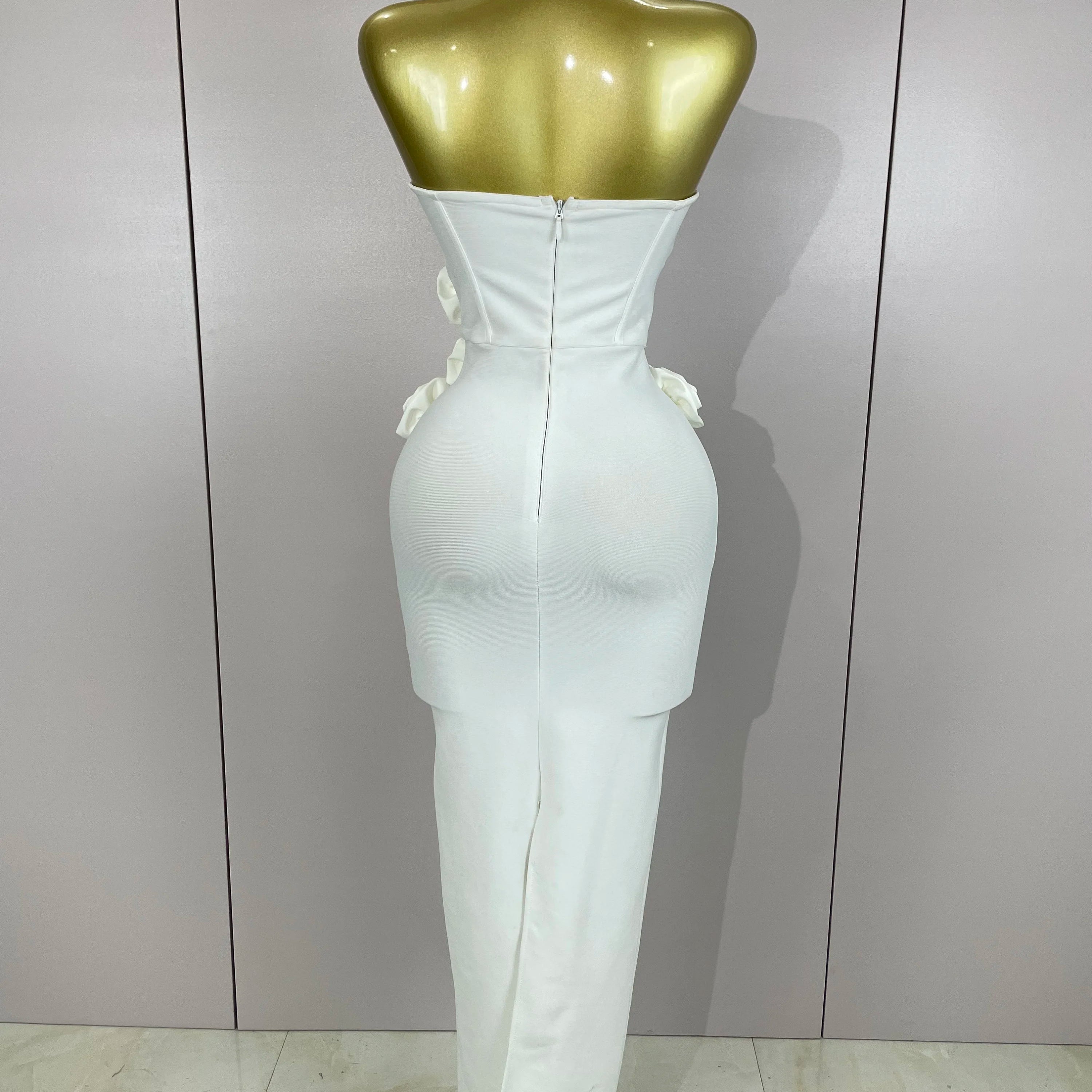 Sexy Fashion White Elegant Strapless Flower Bodycon Long Dress Women Casual Streetwear Club Birthday Party Slim Elegangt Dresses