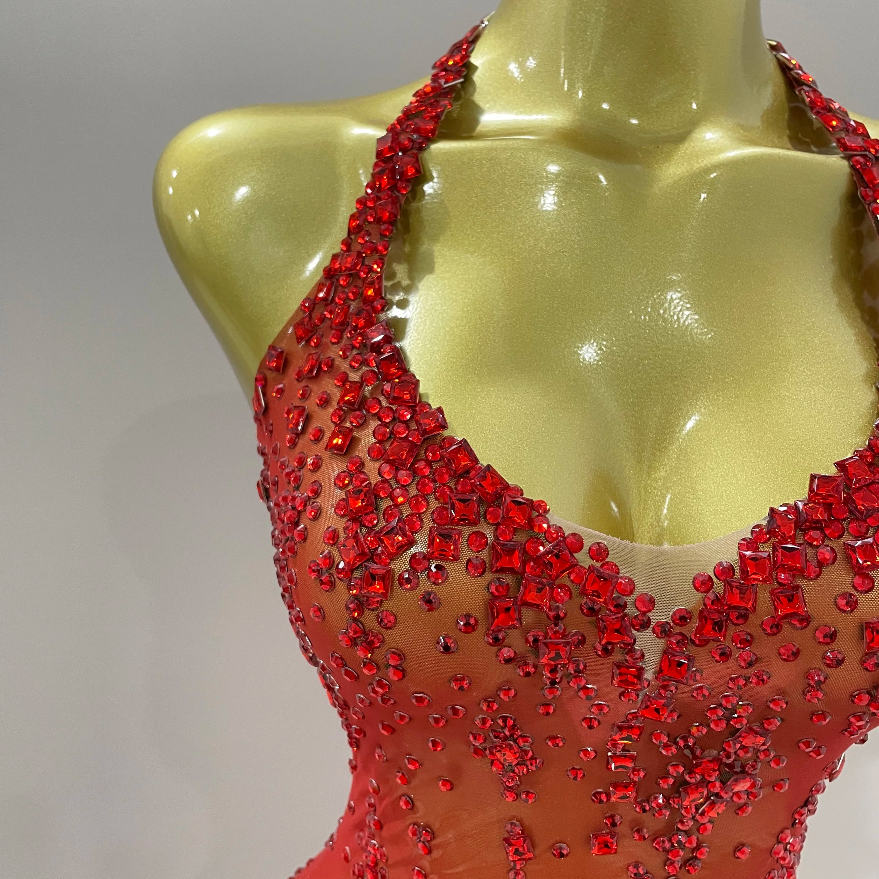 2025 New Sparkly Rhinestone V Neck Stretch Mesh Sexy See Through Dress Women Elegant Party Celebrate Perform Costume Stage Outfi