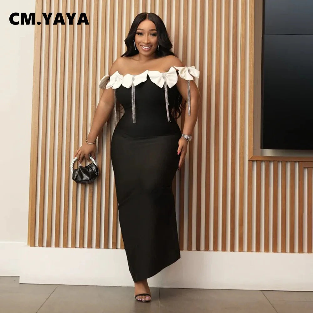 Women Bow Tassel Slash Neck Maxi Dress 2024 Fall Winter Sexy Birthday Evening Prom Party Street Long Dresses Vestidos