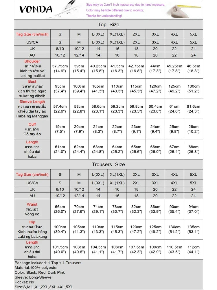 Plus Size 5XL VONDA 2025 Women Pants Sets Matching Sets Vintage Striped Shirt Trouser Casual Two-Piece Sets Office Lady Suits