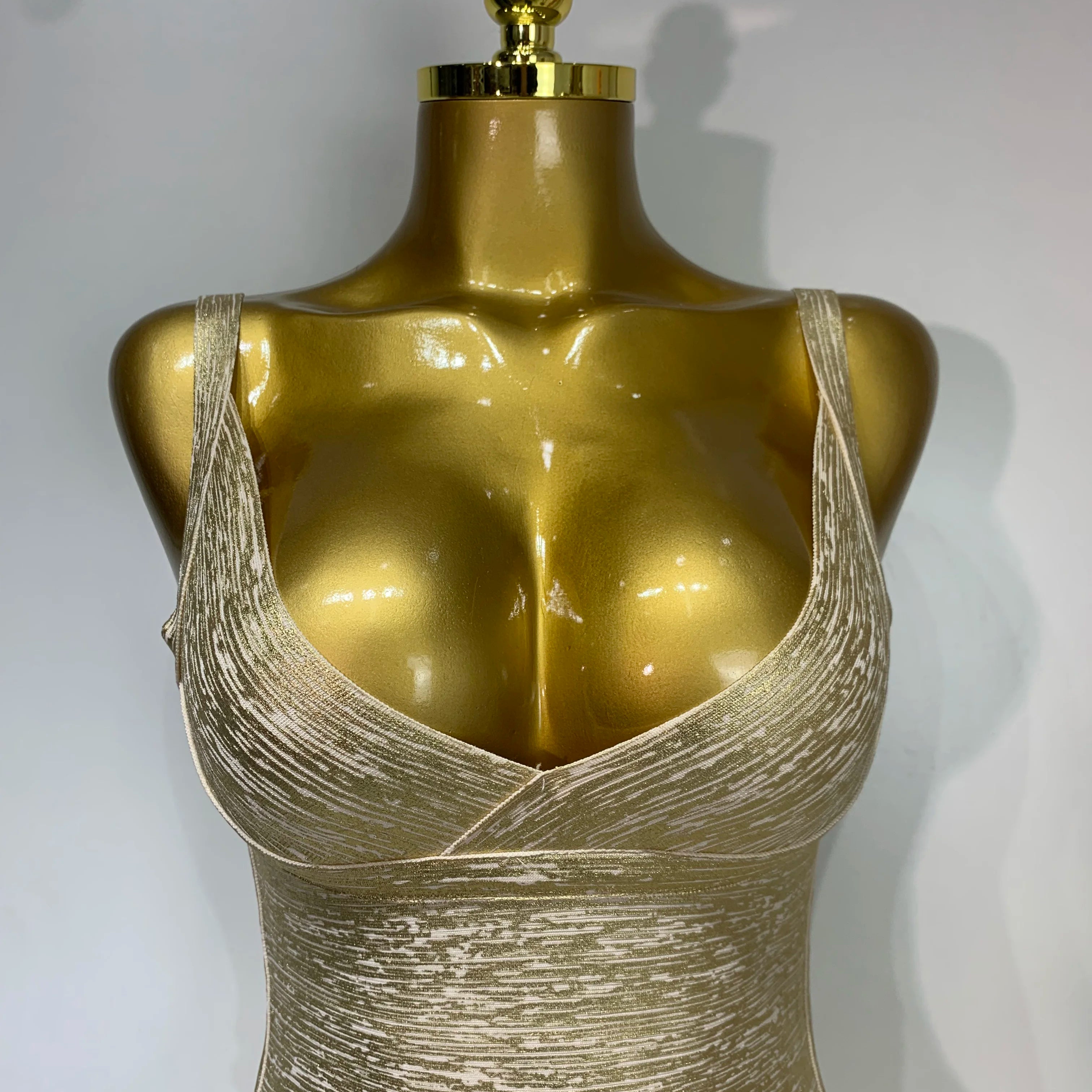 Celebrity Elegant Gold Bodycon Bandage Dress Women Sexy Nightclub Evening Party Luxury Birthday Dress Vestidos