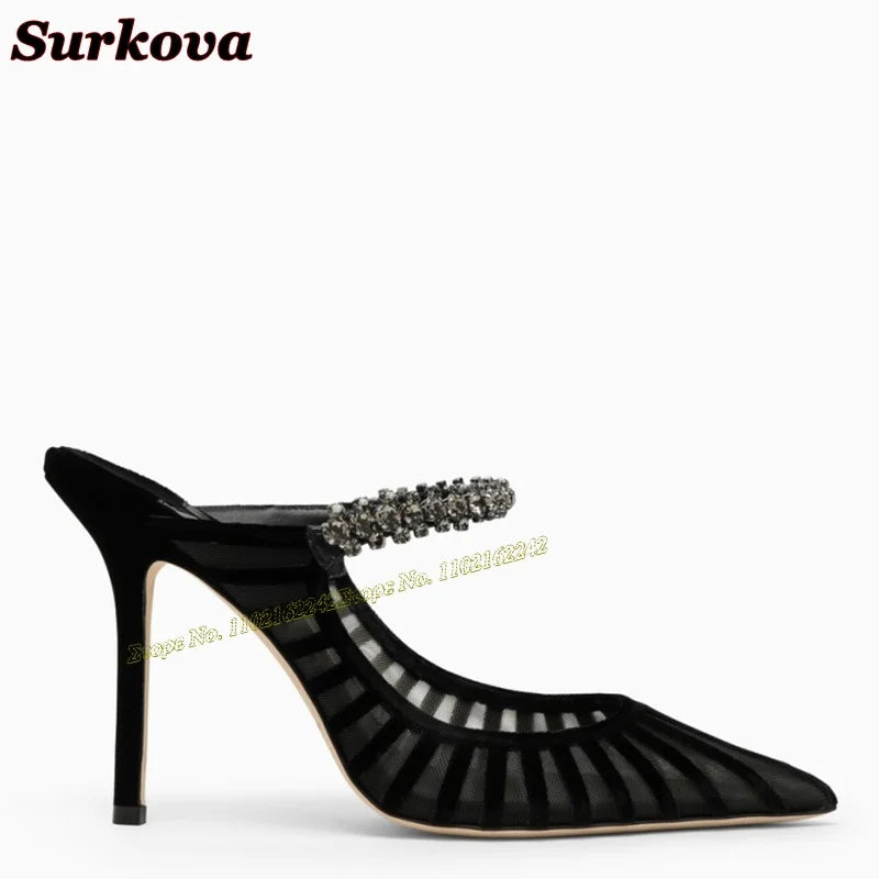 New Summer Breathable High Heels Fashionable Outdoor Wear Pointed Stiletto Slippers Versatile Hollow Dress Women'S Shoes 43