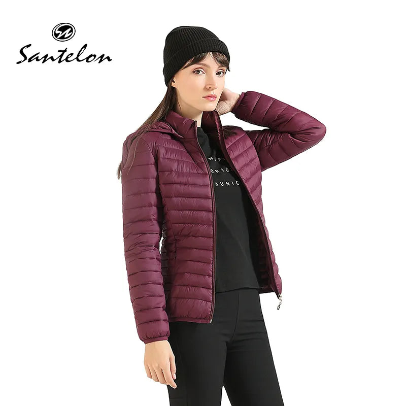 Winter Parka Ultralight Padded Puffer Jacket For Women Coat With Hood Outdoor Warm Lightweight Outwear With Storage Bag