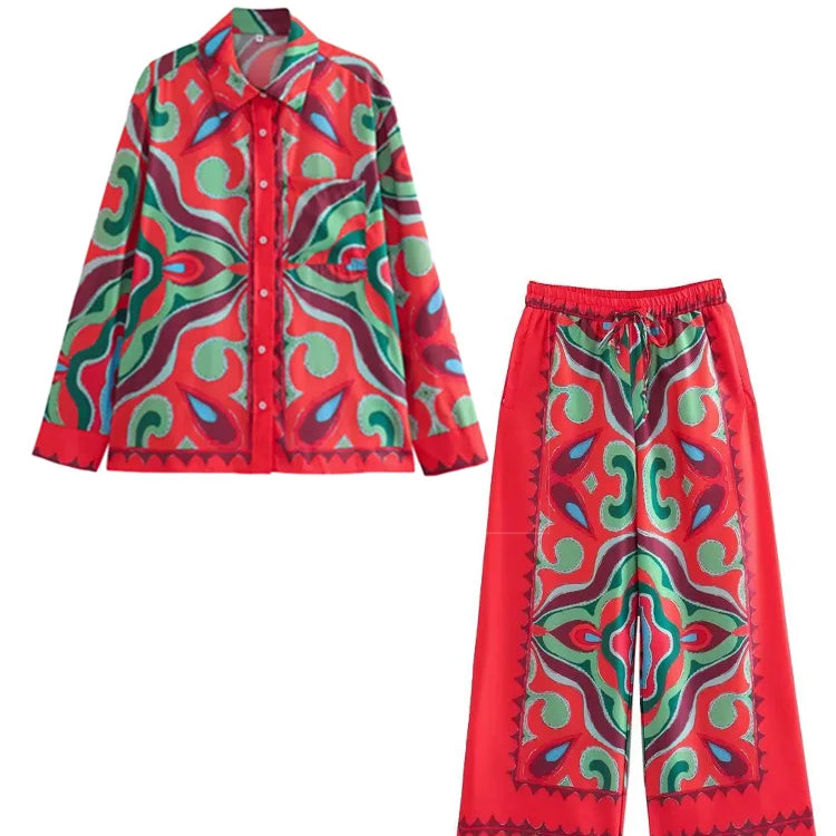 BlingBlingee Summer Printed Women Wide Pants Satin Suits Traf Asymmetric Sleeveless Strapless Crop Top Female Sets Y2K Top-Pants Sets 1