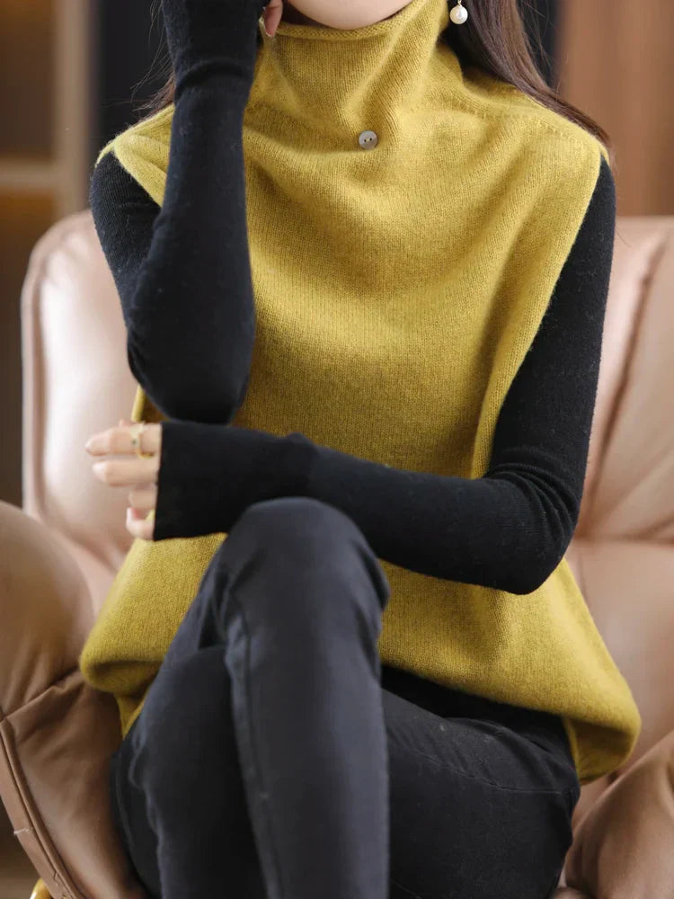Turtleneck Waistcoat Women's Knitted Vest New Autumn And Winter Sleeveless Top Sweater JQ137