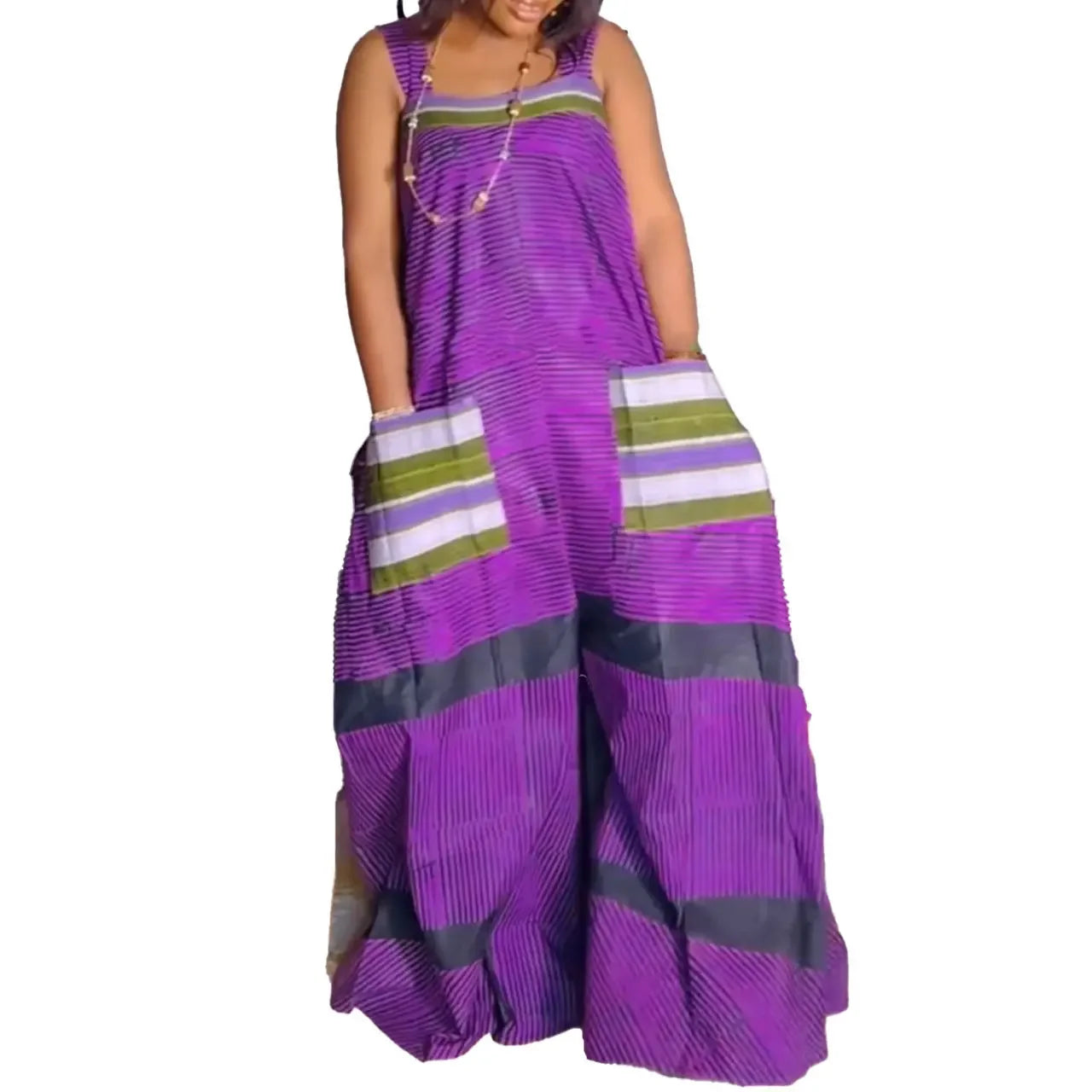 Women Striped Wide Leg Straight Strap Tank Wide Leg Haren Sleeveless Jumpsuit 2024 Street Playsuit One Piece Suit Romper PURPLE