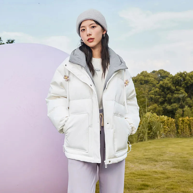 Semir Down Jacket Women Hooded Splicing Fake Two Winter New Oversize Flower Thick Coat Sweet