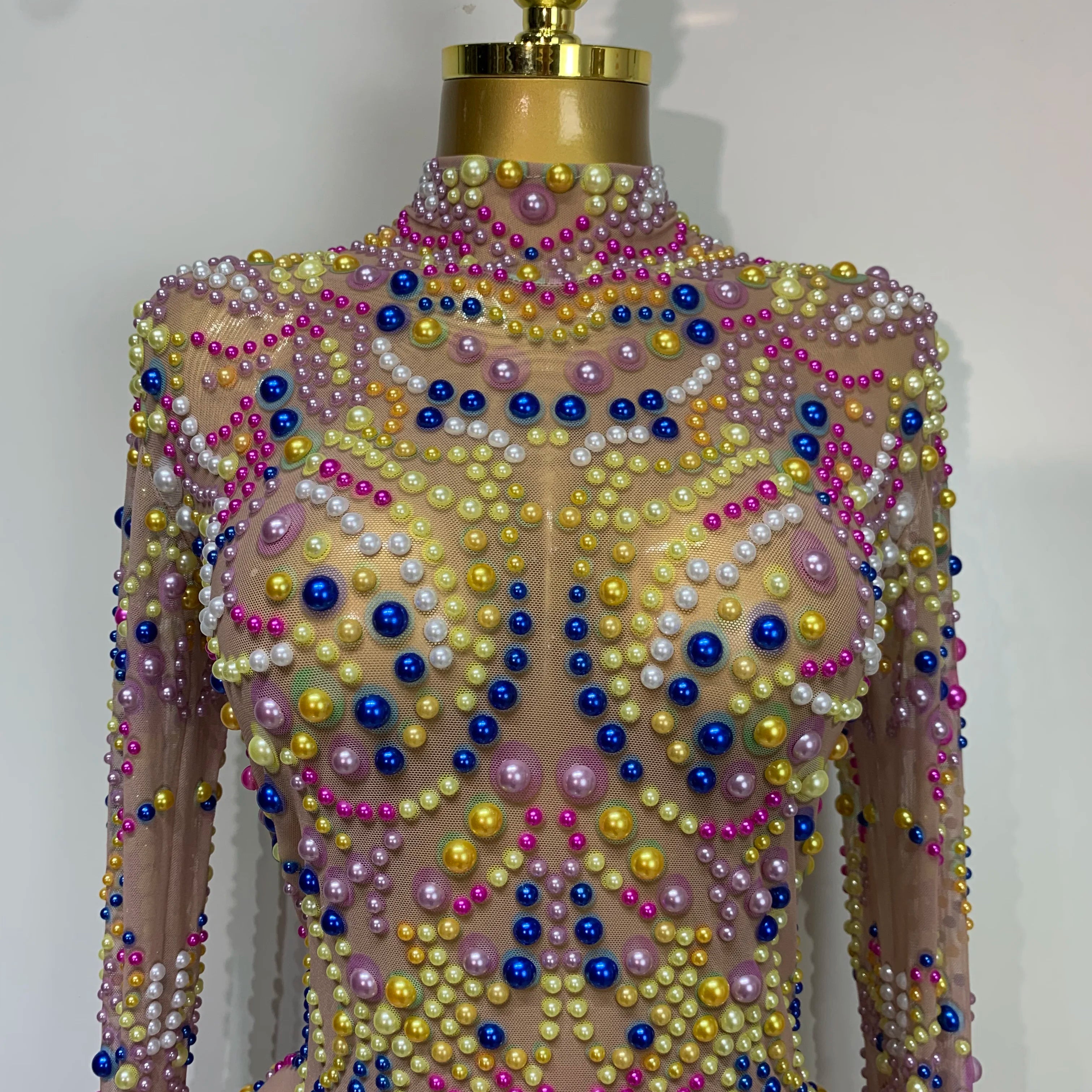 Women Sexy Transparent Mesh Stage Performance Costume Dancer Singer Nightclub Elagant Evening Party Luxury Birthday Dress