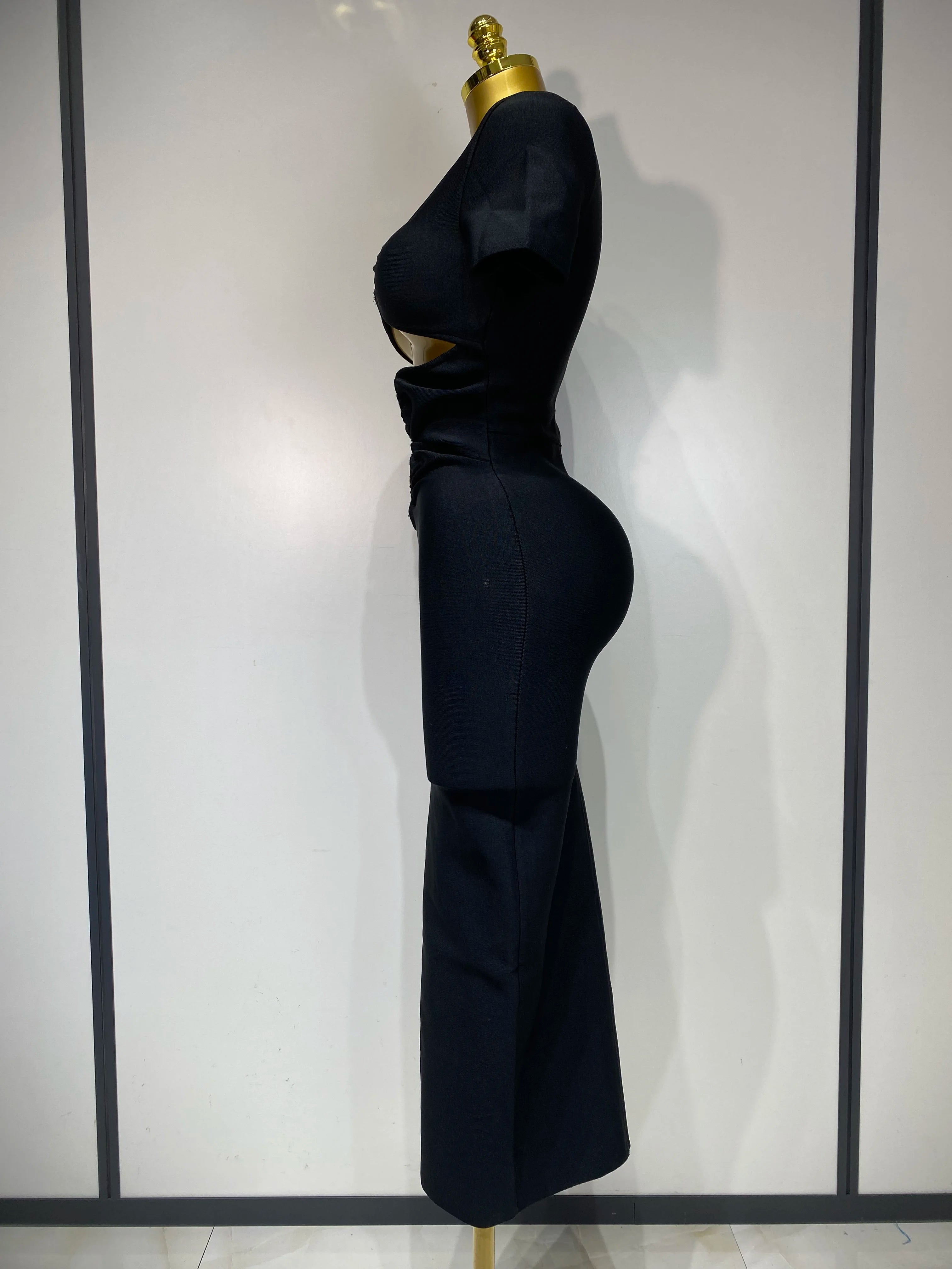 Women Sexy Cut Out Short Sleeve Bodycon Long Dress 2025 Party Evening Celebrate Birthday Black Bandage Knitted Club Prom Gown