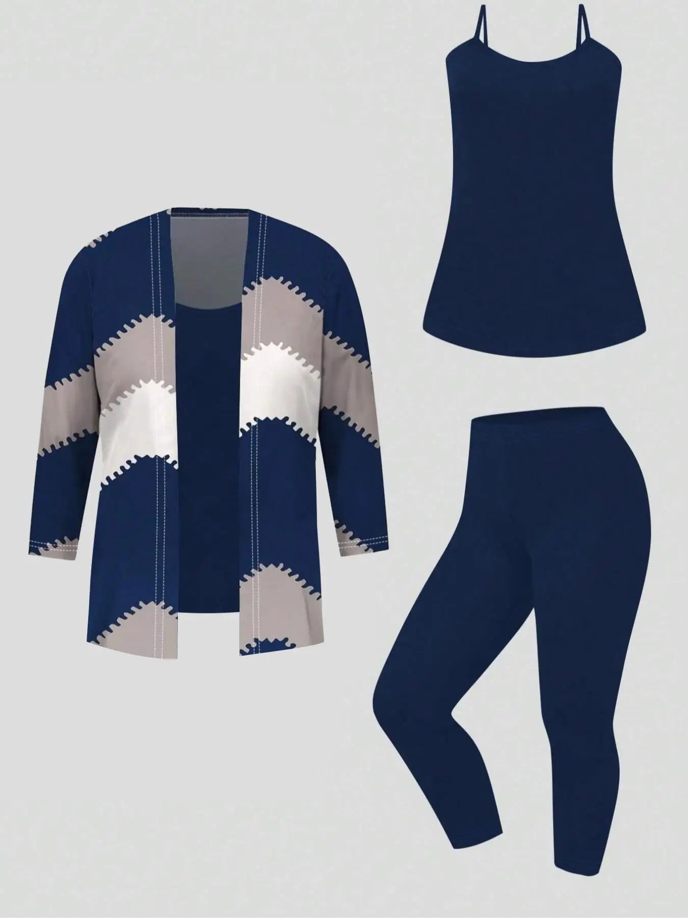 Plus Size 1XL-5XL Women Three-Piece Outfit Tie Dye Top Solid Color Tank Top Elastic Waist Pants Set Women Casual Summer Clothes Blue