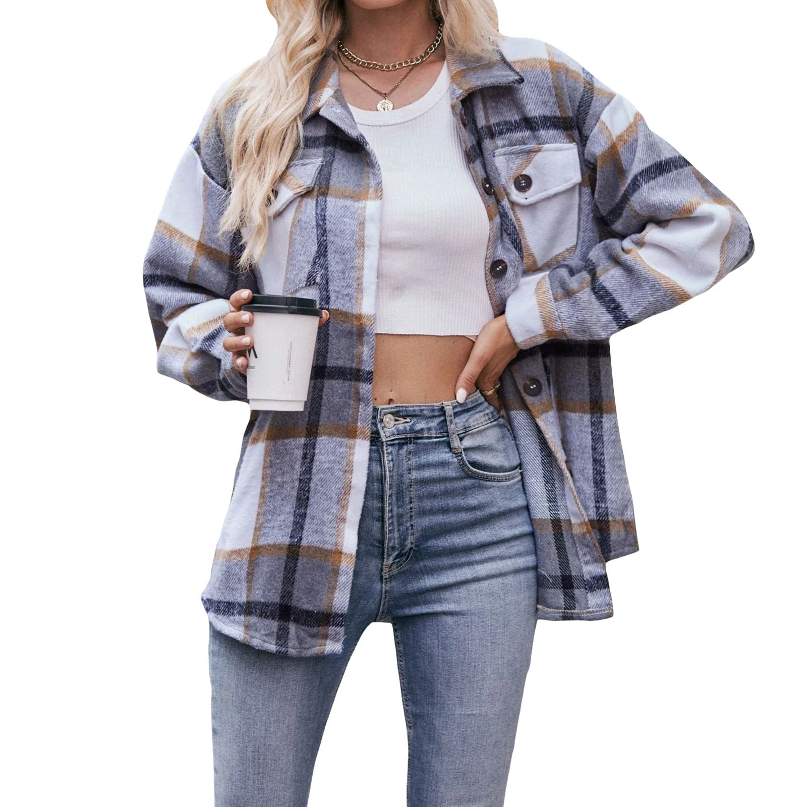 Women s 2023 Autumn Winter Plaid Flannel Button Down Shirts - Stylish Oversized Boyfriend Fit Tops for a Trendy Look Dark Gray
