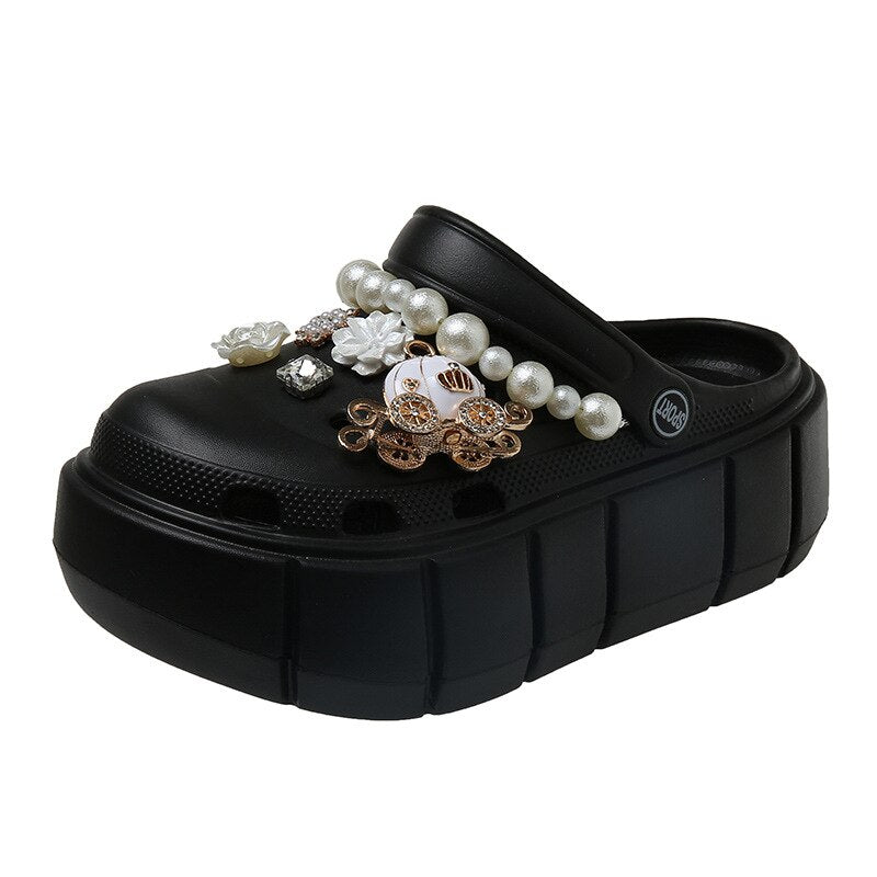Summer Women Slippers Platform Clogs Outdoor Garden Shoes Female Pool Sandals Bathroom Flip Flops Mules Ladies Beach Slides black DIYpearlzuan