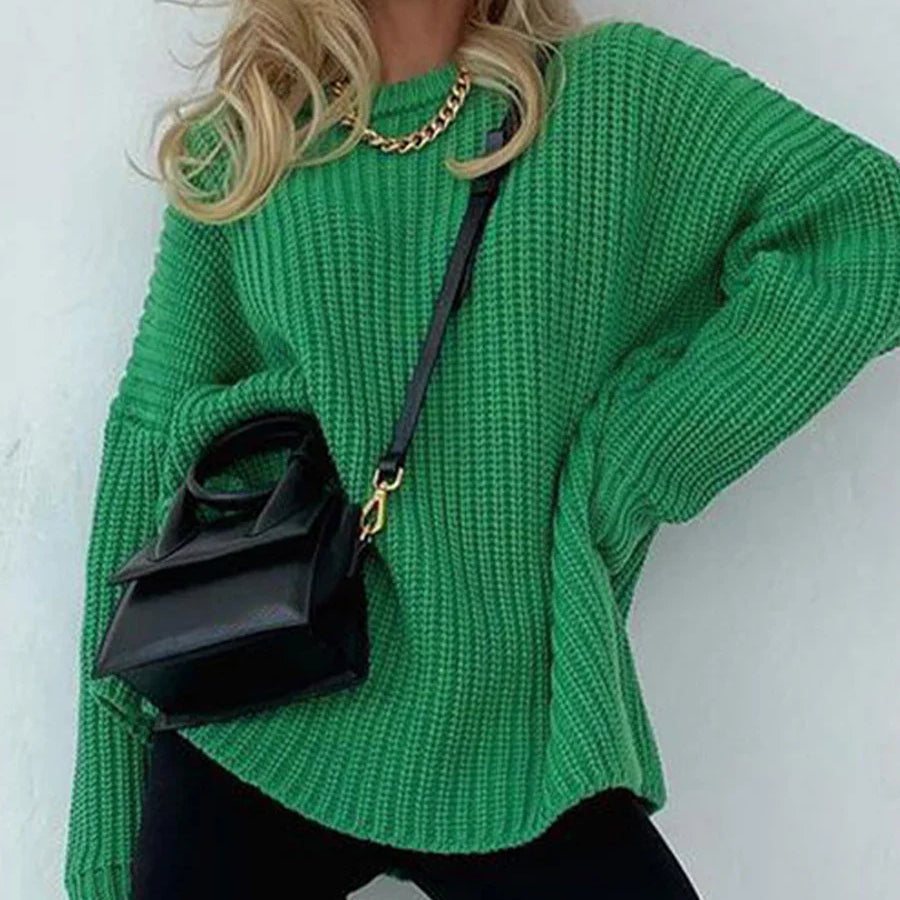 Womens Chunky Cable Knit Sweaters Solid Color Long Sleeve Crewneck Oversized Sweater Pullover Cute Fall Jumper Top