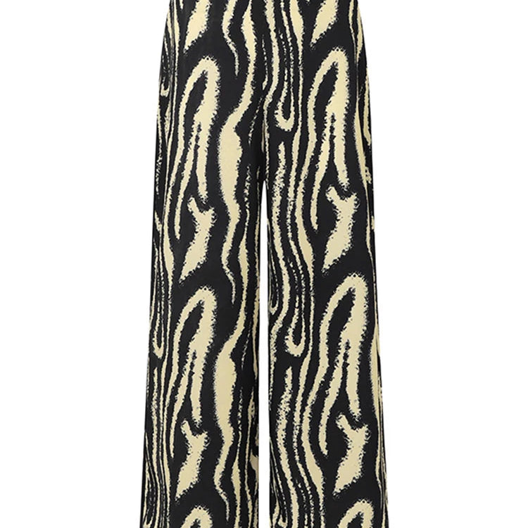 Plus Size VONDA Women Pant Sets Zebra-stripe Bohemian Printed 2PCS Long Sleeve Skew Collar Top and High Waist Pants Casual Sets