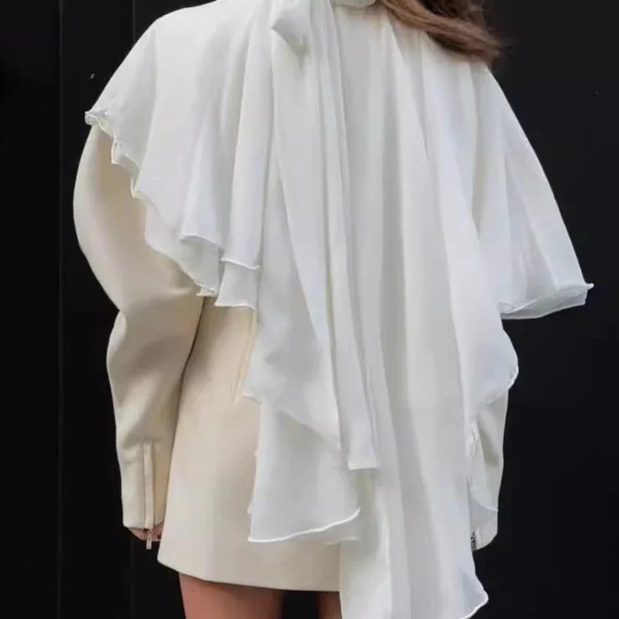 Solid Loose Spliced Lace Up Elegant Blouses for Women High Neck Sleeveless Irregular Blouse Female Fashion Clothing