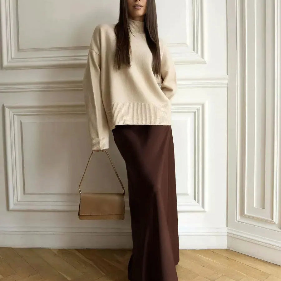 Bornladies Casual Satin Women'S Skirt Spring Summer Fashion Loose High Waist Maxi Skirts Elegant Simple Slik Fishtail Skirt Coffee