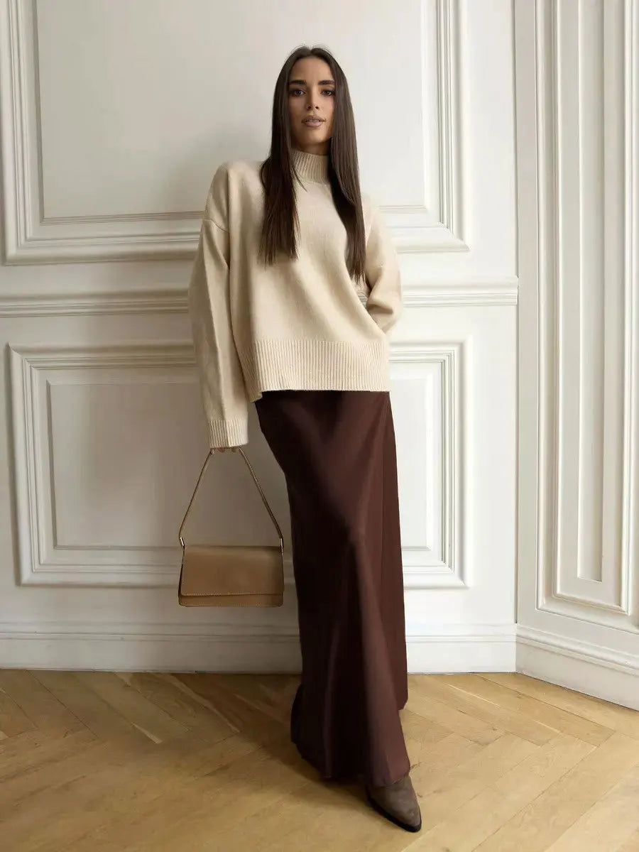 Bornladies Casual Satin Women'S Skirt Spring Summer Fashion Loose High Waist Maxi Skirts Elegant Simple Slik Fishtail Skirt Coffee