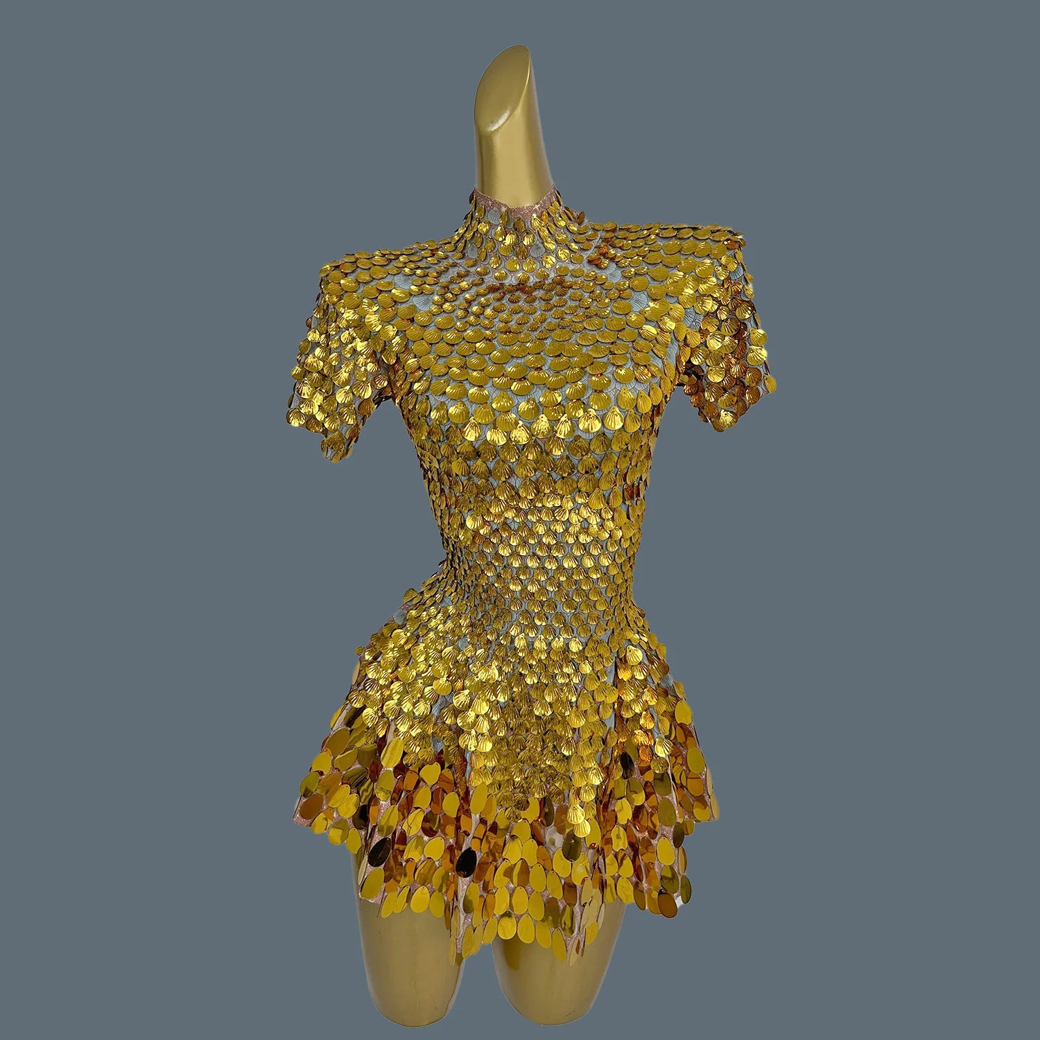 Sexy Nightclub Leotard Shining Lovely Sequins Mini Dress Costume Celebrate Dress Women Bodysuit Birthday Silver Dresses Jinsique Gold One Size