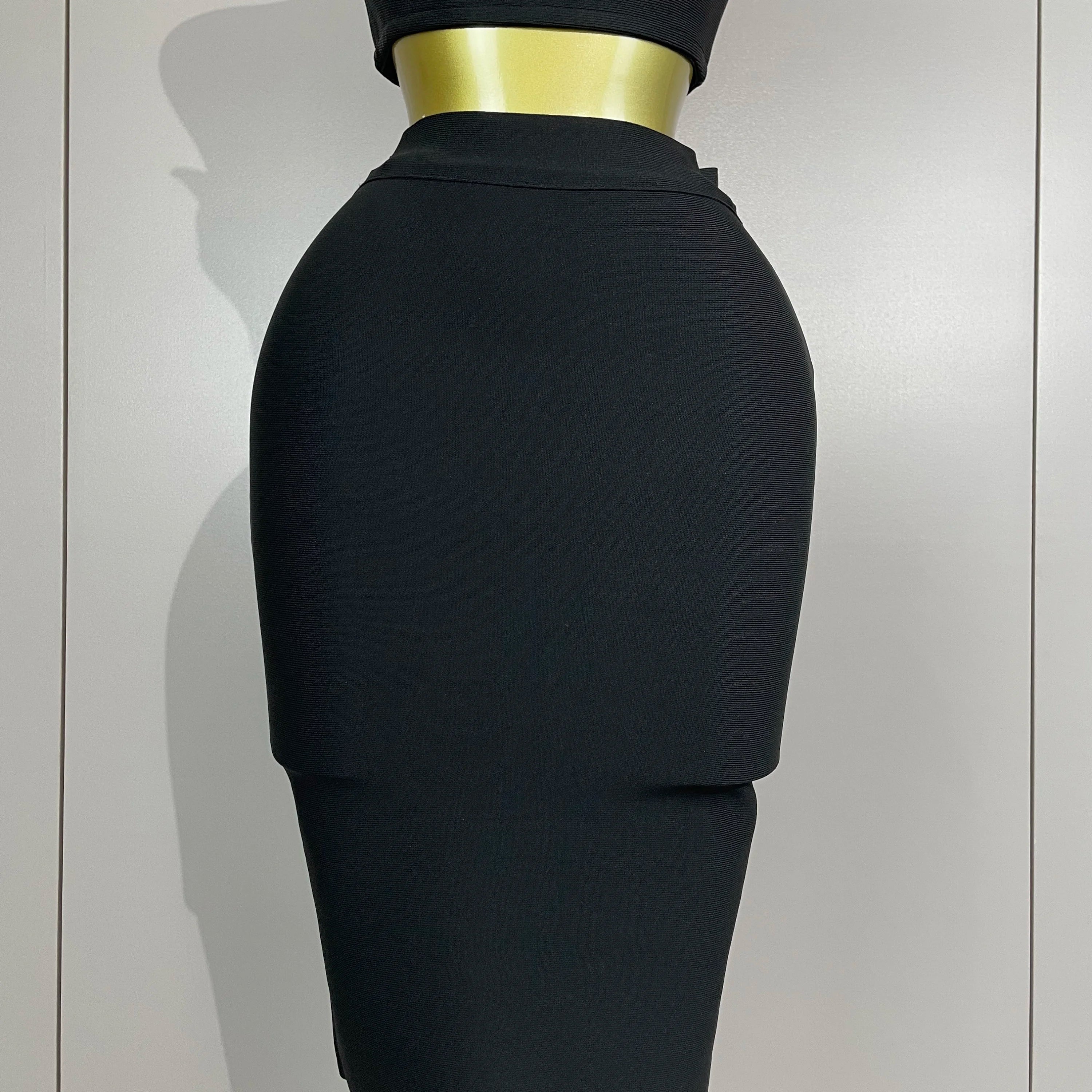 2025 Women Sexy Strapless Backless Black Bandage Two Piece Suit Celebrity Designer Fashion Birthday Gown Evening Prom Costume