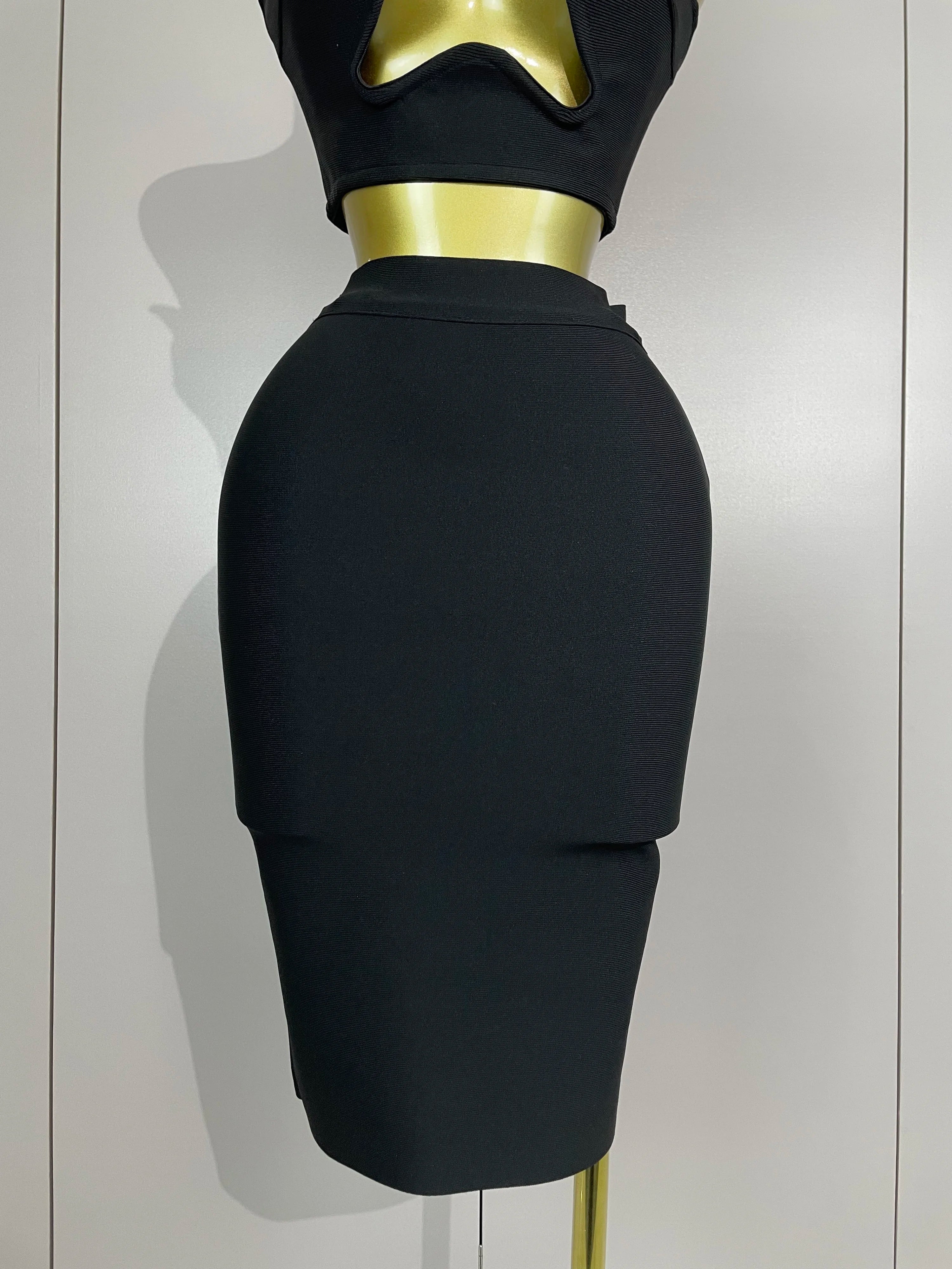 2025 Women Sexy Strapless Backless Black Bandage Two Piece Suit Celebrity Designer Fashion Birthday Gown Evening Prom Costume