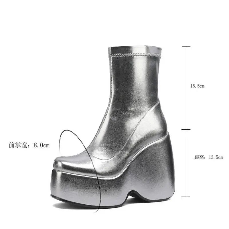 Brand Ladies Platform Boots Fashion Thick High Heels Women's Bootie Party Sexy Block Heel Shoes 44