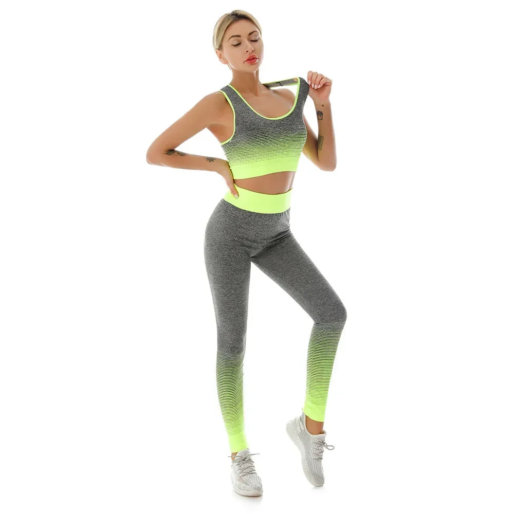 2 Piece Sets Womens Outfits Yoga Set Elastic Gradual Changing Sports Bra Tights Yoga Suit Set Fitness Workout Sports Leggings Yellow One size 40-75KG