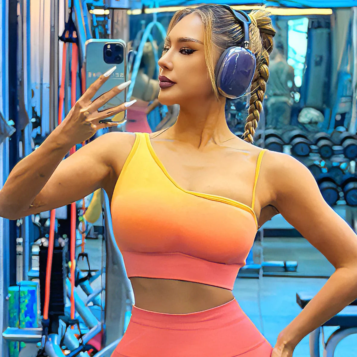 Sexy gradient sling tie-dye set beautiful back yoga bra suspenders high waist hip lift yoga pants set sport set women gym set Yellow bra