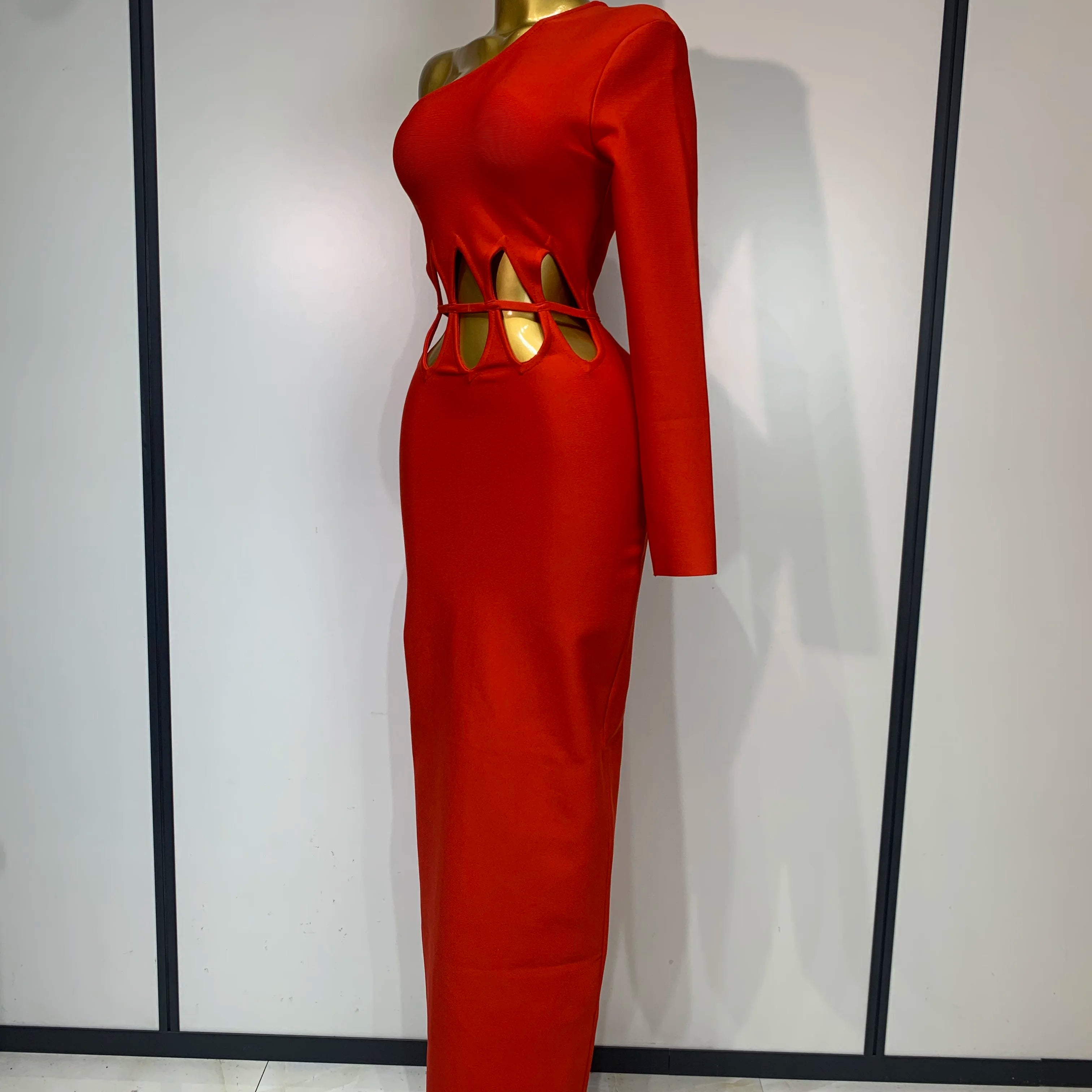 Women Sexy One Shoulder Cut Out Red Bodycon Bandage Dresses Elegant Luxury Birthday Nightclub Celebrity Evening Party Gowns