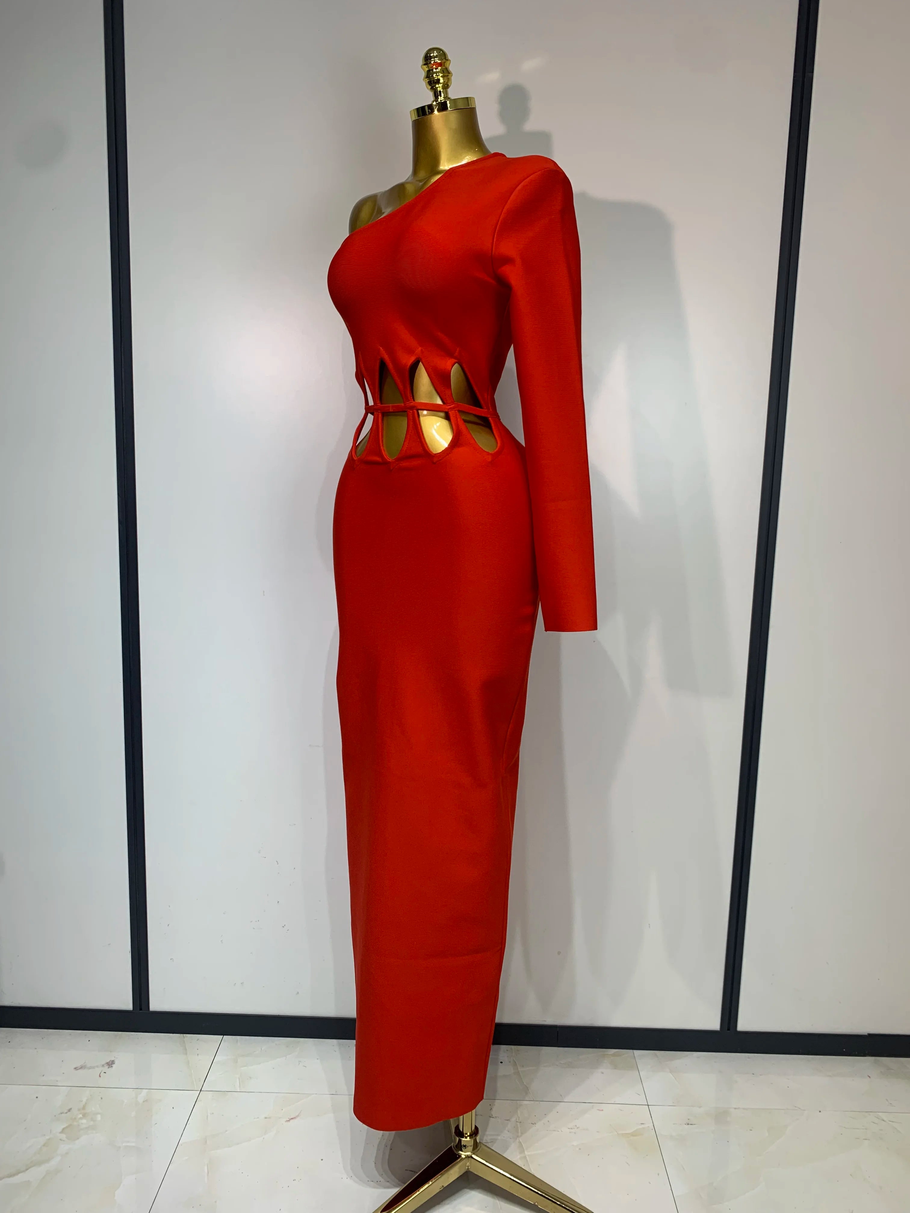 Women Sexy One Shoulder Cut Out Red Bodycon Bandage Dresses Elegant Luxury Birthday Nightclub Celebrity Evening Party Gowns