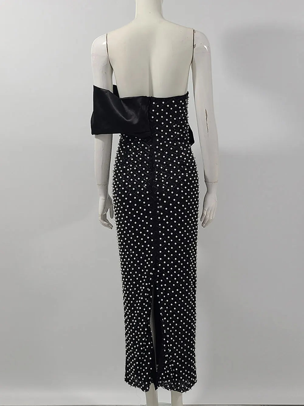 2024 Sexy Women's Heavy Industry Nail Bead Dress Shoulder Collar Bodycon Backless Midi Dress Cocktail Evening Party Vestidos