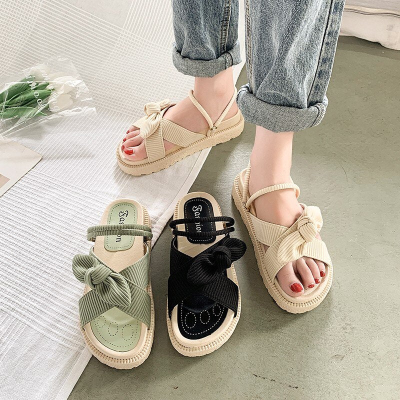 Summer Women's Sandals Roman Round Toe Rubber Thick Sole Non-Slip Open Toe Beach Green Casual Ladies Slippers Zapatos Mujer