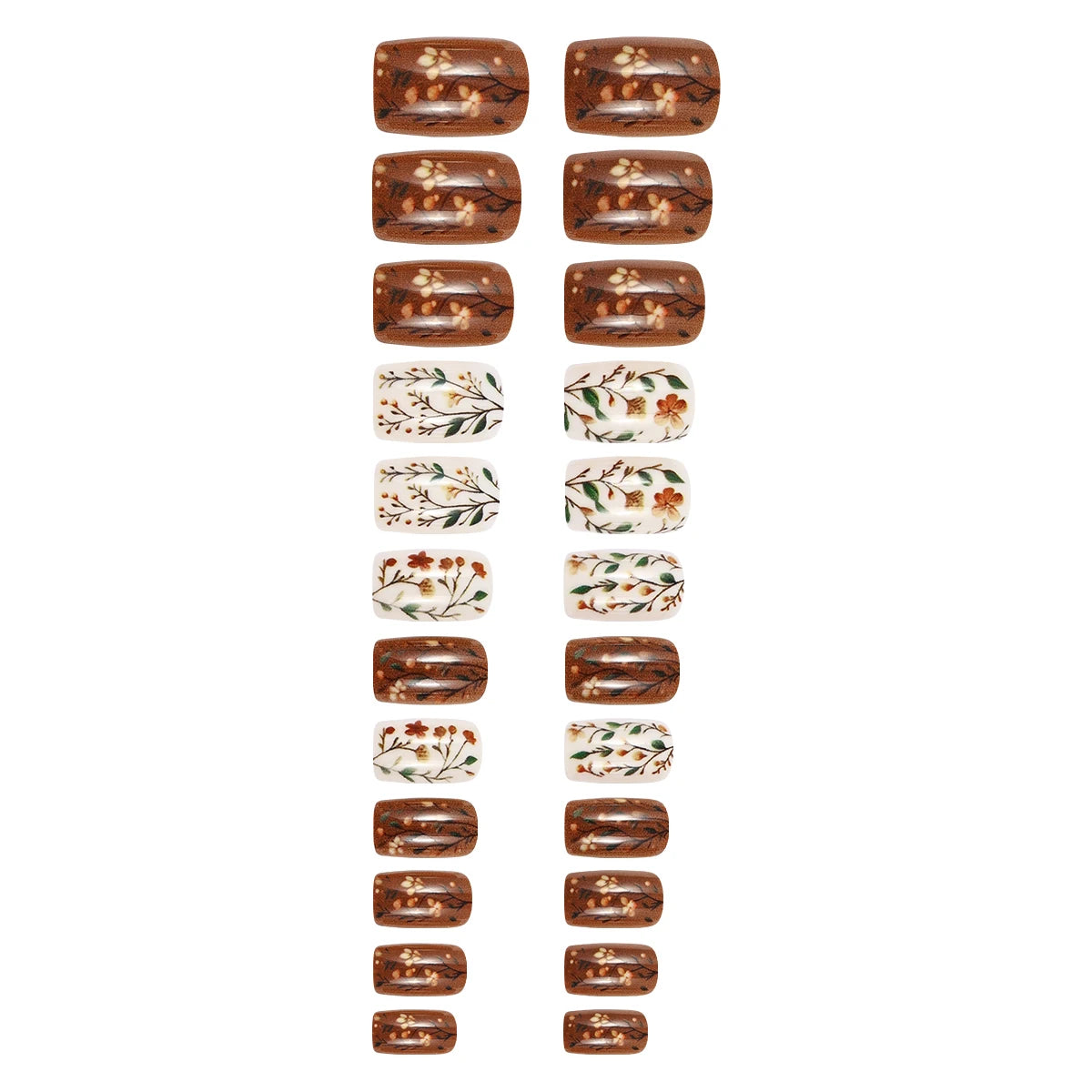 24Pcs Short Square Head Fake Nails Leaf False Nails with Flowers Simple French Tips Wearable Summer Full Cover Press on Nails