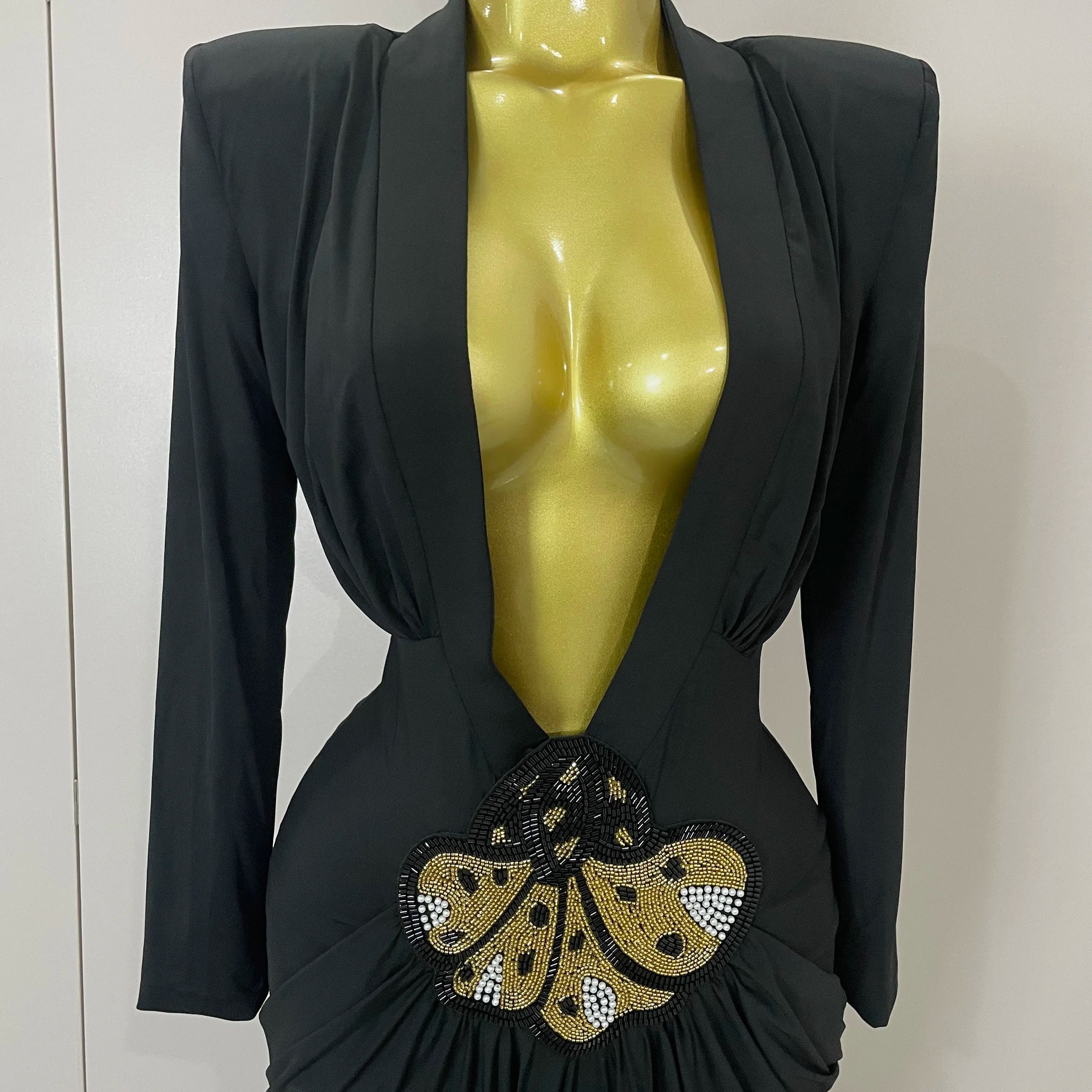 Sexy Deep V-Neck Long Sleeve Bodycon Long Dress 2025 New Women Spring Elegant Evening Party Celebrate Cocktail Outfit Vestido