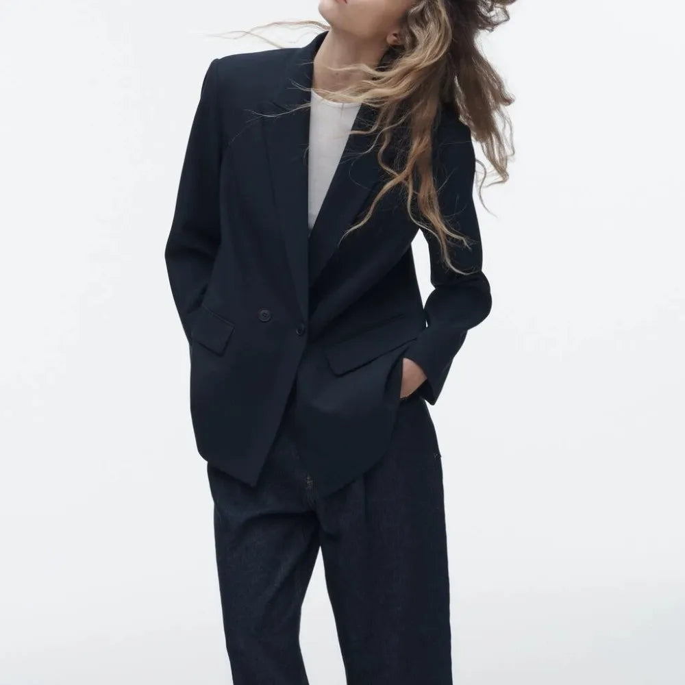 Spring/Summer Commuting Loose Leisure Fashion Suit Lapel Loose Double Breasted Blazer