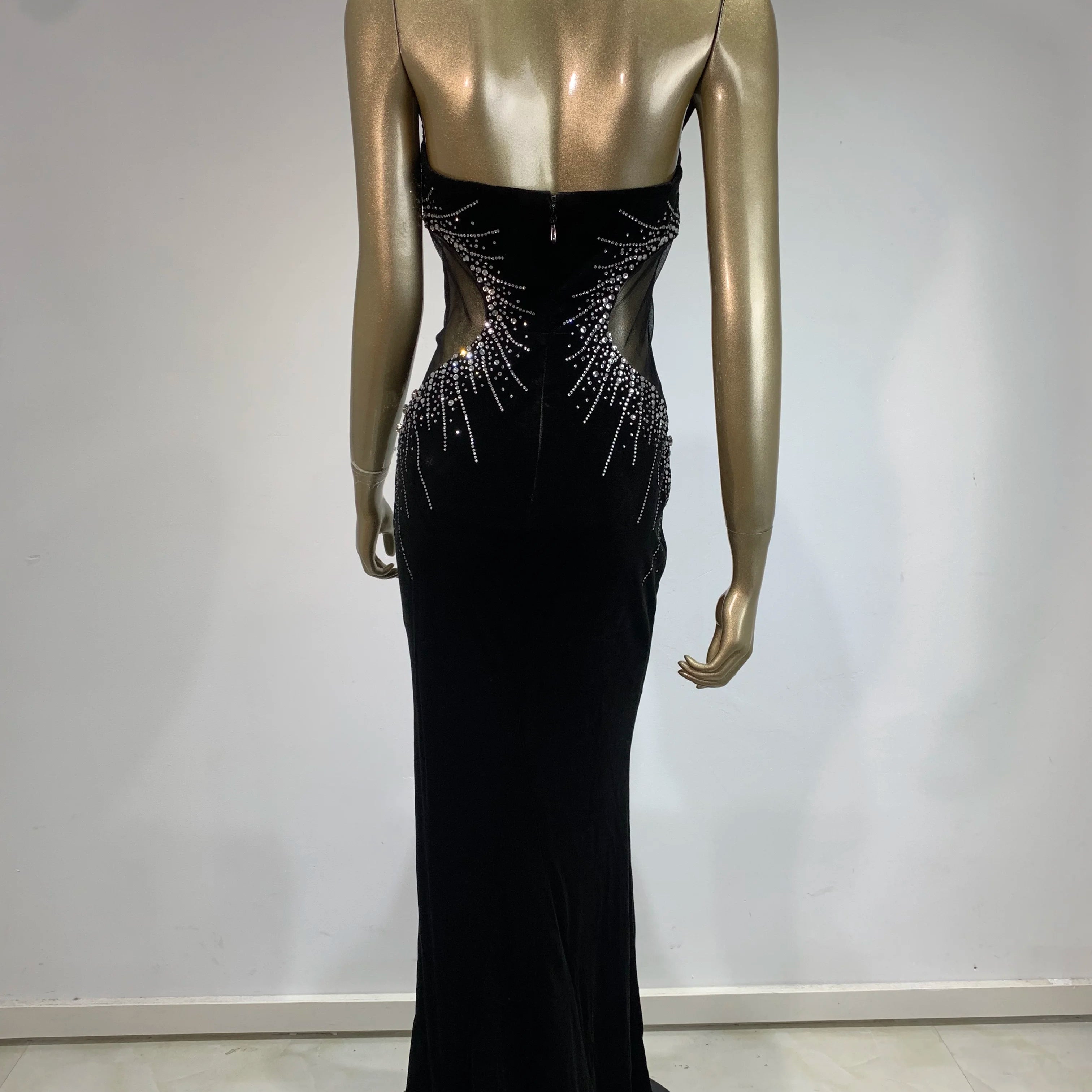 Women Luxury Sexy Strapless Diamonds Crystal Black Maxi Long Gowns Dress 2024 Elegant Evening Party Club Dress Vestido