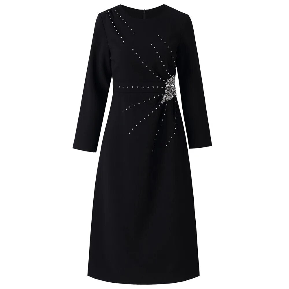 ZJYT Autumn Luxury Diamonds Party Formal Occasion Dresses for Women 2024 Elegant Christmas Red Cocktail Vestidos Fiesta Robe black