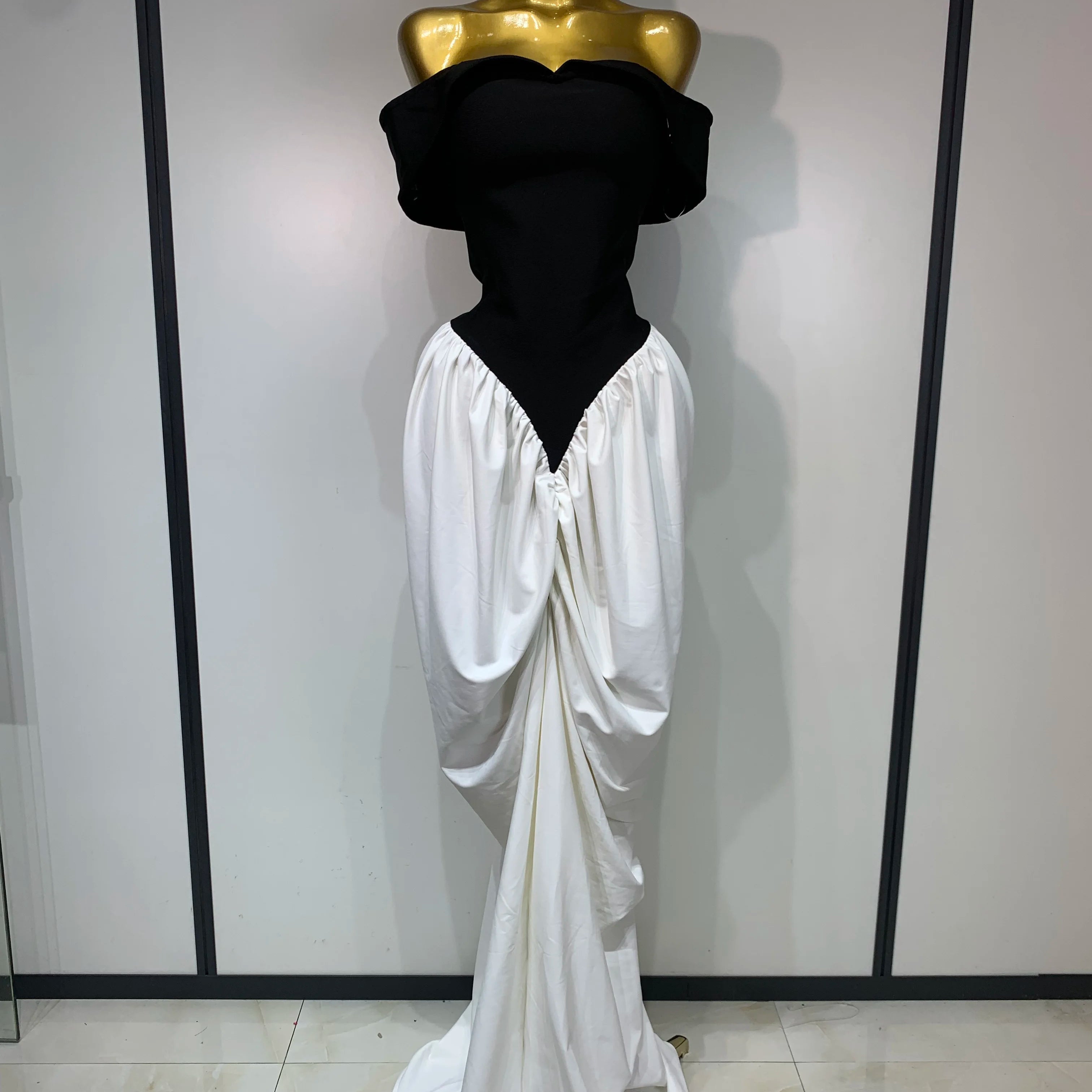 Women Sexy Off Shoulder Black And White Bandage Mermaid Long dress 2025 Formal Evening Party Elegant Luxury Birthday Dress WHITE