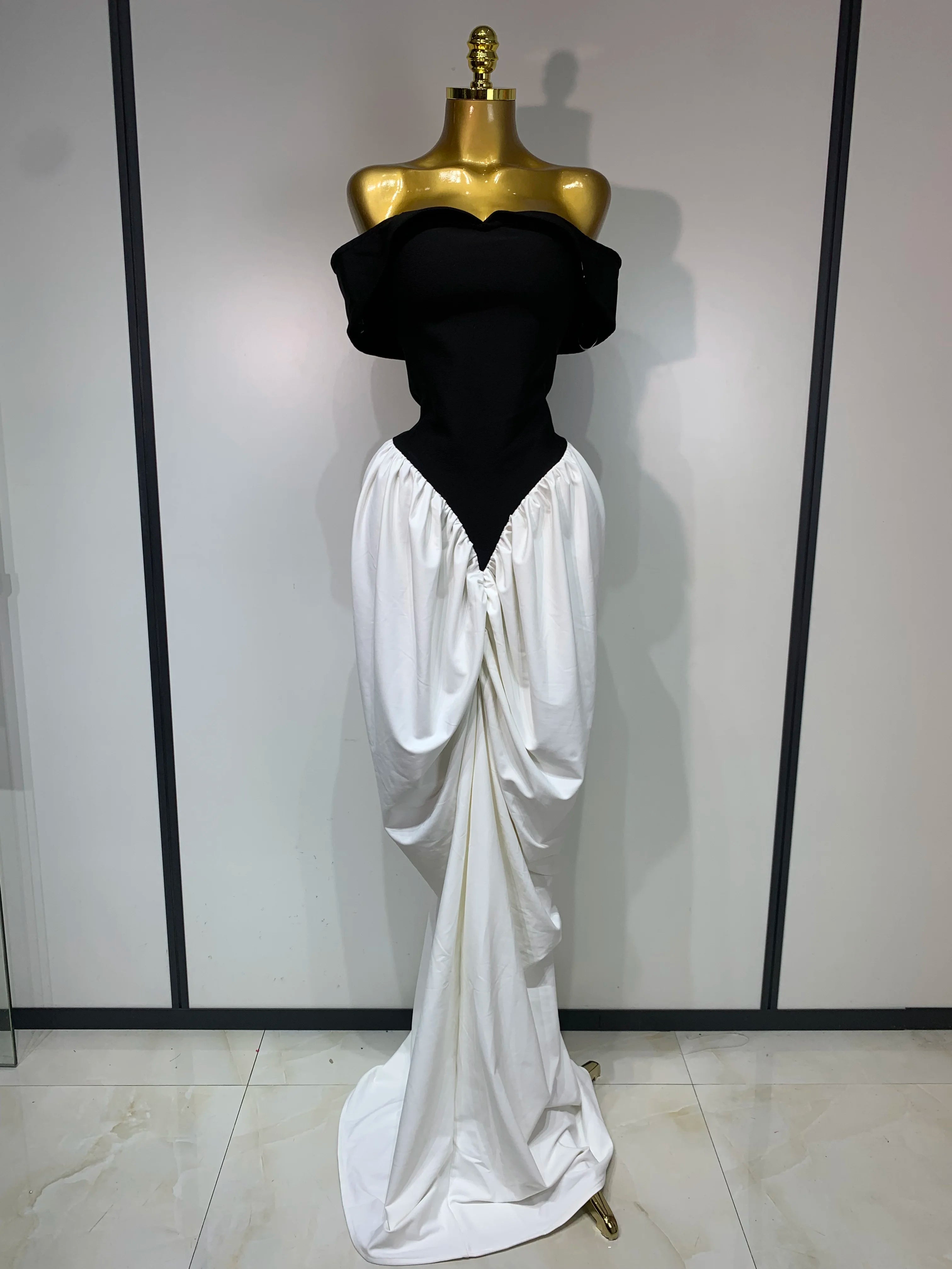 Women Sexy Off Shoulder Black And White Bandage Mermaid Long dress 2025 Formal Evening Party Elegant Luxury Birthday Dress WHITE