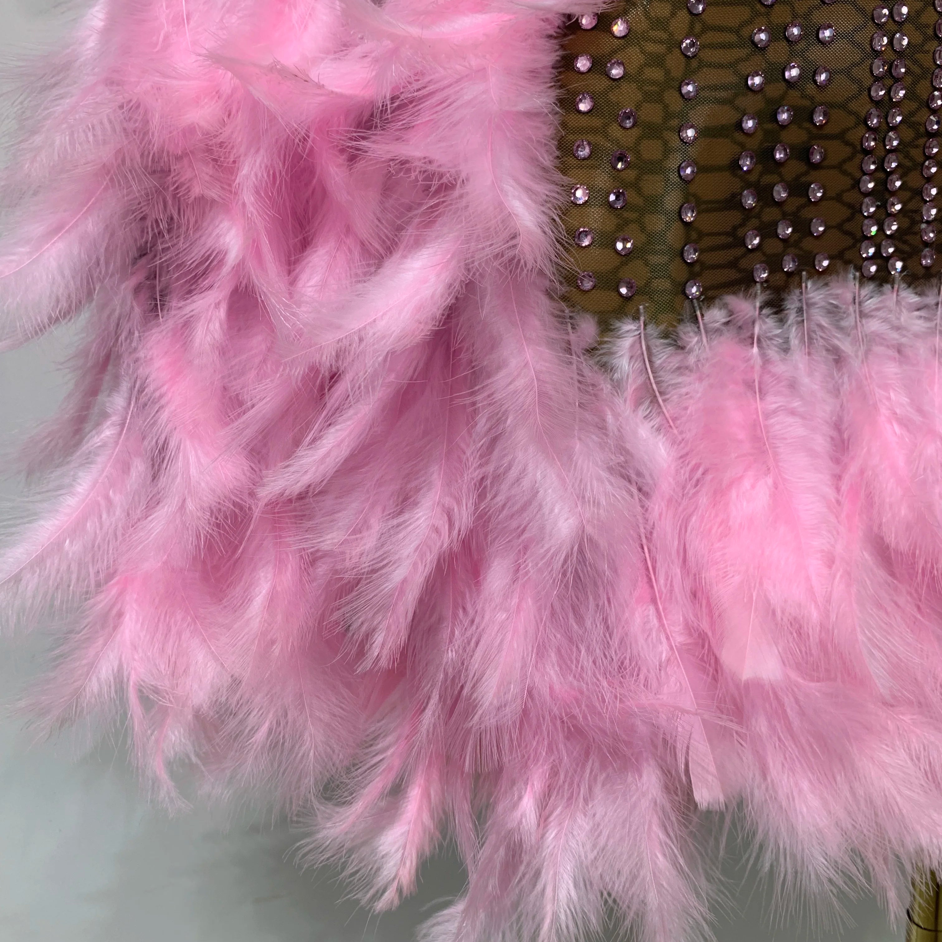 Women Luxury Birthday Dress Rhinestones Mesh Feathers Bodycon Mini Celebrity Evening Club Party Dress Nightclub Stage Outfit