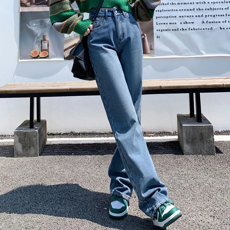 High Waisted Women Denim Jeans Straight Loose Daily Pants Fashion Brand Spring Summer Trousers All-match