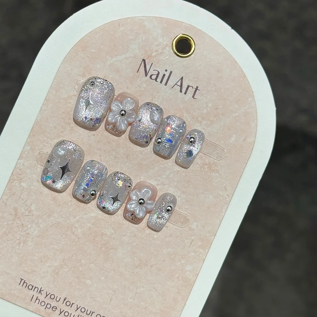 10Pcs Short Square Pink Blush Fake Nails Cat Eye Sparkling Sweet Nail Stickers French Ballet Finished Retro Court Style Nail Art