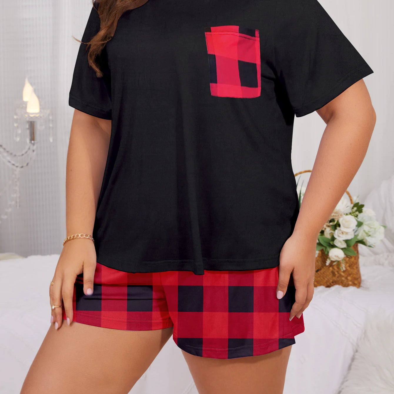 Plus size pajama set Plus size short sleeved shorts Plus size home clothing Plus size milk silk set New 2024